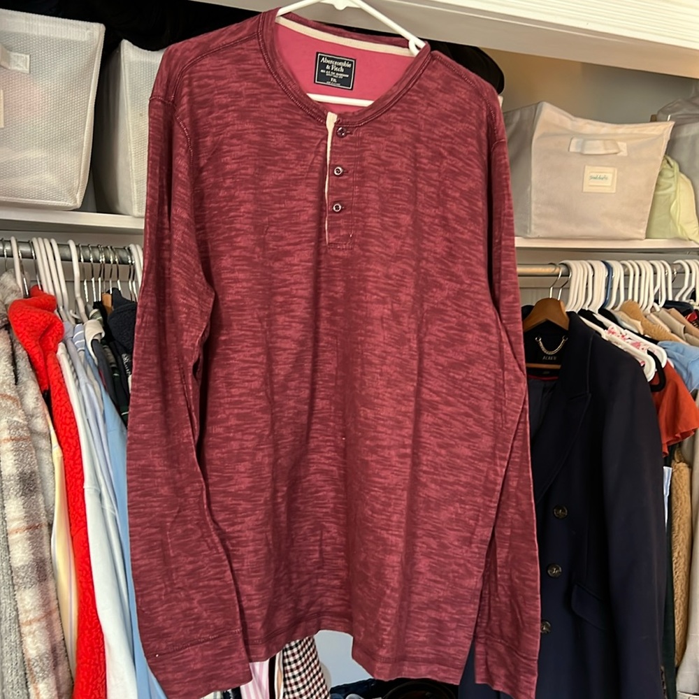 Abercrombie & Fitch Maroon Long Sleeve Henley